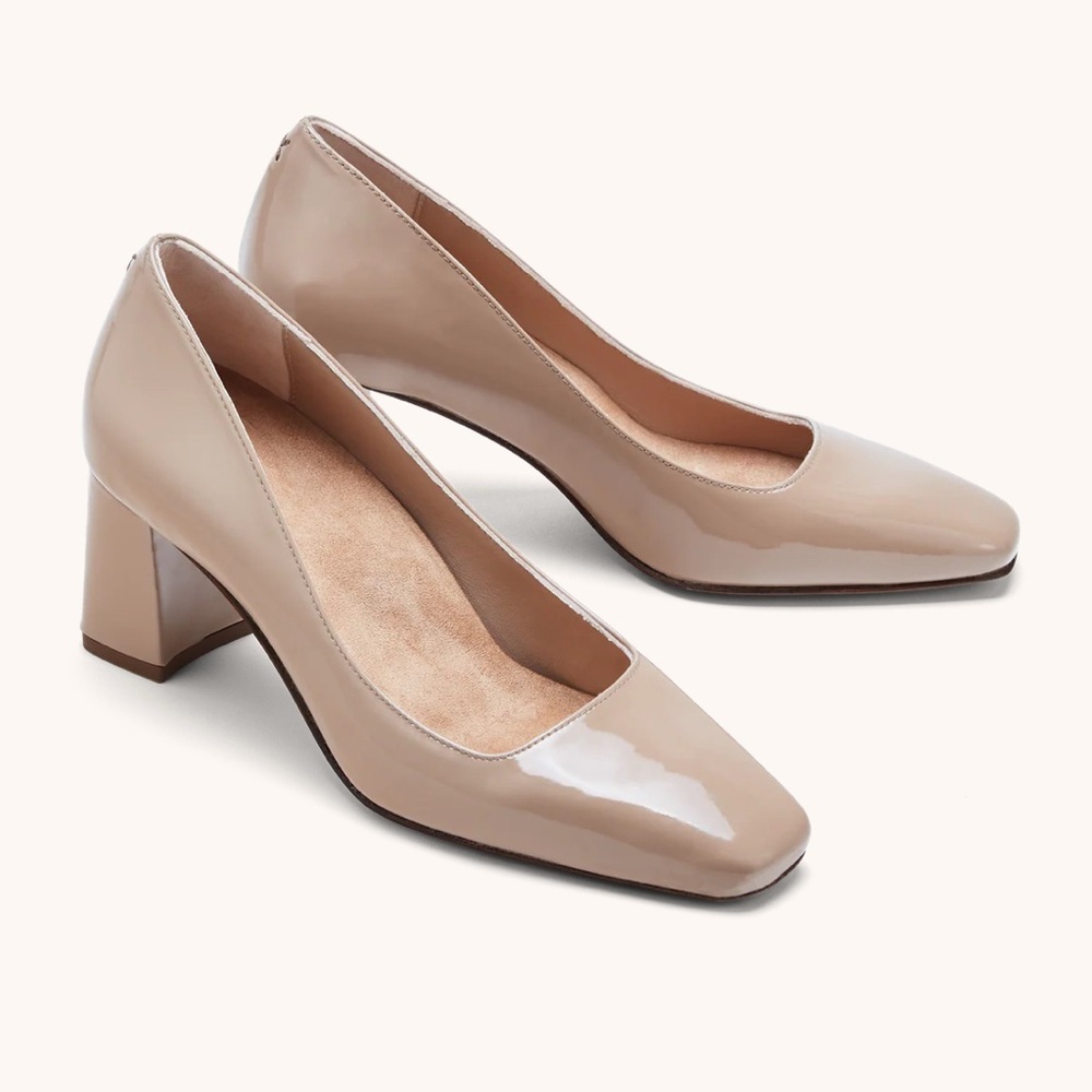 NWOT Inez tan patent block heels